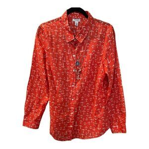 Old Navy Button-Up Red Anchor Print Collared Long Sleeves necklace included